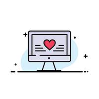 Computer Love Heart Wedding  Business Flat Line Filled Icon Vector Banner Template