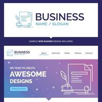 Beautiful Business Concept Brand Name contract. paper. document. agreement. award Logo Design and Pink and Blue background Website Header Design vector