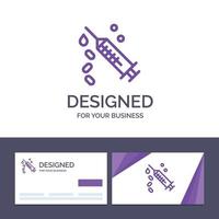 tarjeta de visita creativa y plantilla de logotipo inyección jeringa vacuna tratamiento vector ilustración