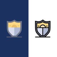 escudo seguridad motivación iconos plano y línea llena icono conjunto vector fondo azul