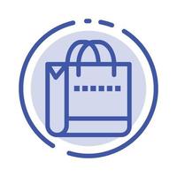 bolso bolso compras tienda azul línea punteada línea icono vector