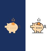 Piggybank Economy Piggy Safe Savings  Icons Flat and Line Filled Icon Set Vector Blue Background