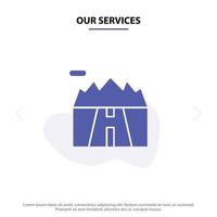 Our Services Landscape Mountains Scenery Road Solid Glyph Icon Web card Template