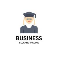 Cap Education Graduation Woman Business Logo Template Flat Color vector