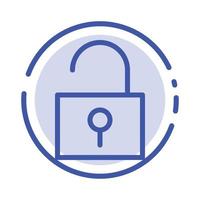 Lock Unlocked User Interface Blue Dotted Line Line Icon vector