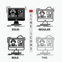 tutorials. video. media. online. education Icon in Thin. Regular. Bold Line and Glyph Style. Vector illustration