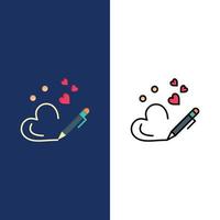 Pen Love Heart Wedding  Icons Flat and Line Filled Icon Set Vector Blue Background