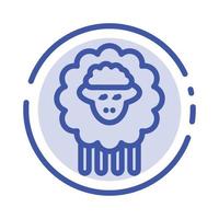 cordero carnero oveja primavera azul línea punteada icono de línea vector