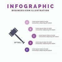 Action Auction Court Gavel Hammer Law Legal Solid Icon Infographics 5 Steps Presentation Background vector