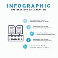 Key Keyboard Book Facebook Blue Infographics Template 5 Steps Vector Line Icon template