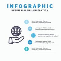 icono de línea de servicios modernos globales de negocios con fondo de infografía de presentación de 5 pasos vector