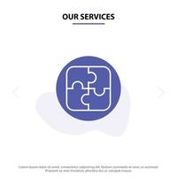 nuestro plan de gestión de servicios solución de planificación icono de glifo sólido plantilla de tarjeta web vector