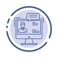 chat consultoría de negocios reunión de diálogo en línea línea punteada azul icono de línea vector