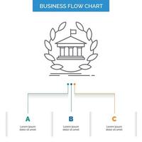 bank. banking. online. university. building. education Business Flow Chart Design with 3 Steps. Line Icon For Presentation Background Template Place for text vector