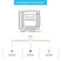 Book. notebook. notepad. pocket. sketching Business Flow Chart Design with 3 Steps. Line Icon For Presentation Background Template Place for text vector