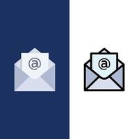 Email Mail Open  Icons Flat and Line Filled Icon Set Vector Blue Background