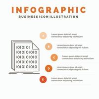 binario. código. codificación. datos. plantilla de infografía de documento para sitio web y presentación. icono de línea gris con ilustración de vector de estilo infográfico naranja