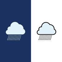 cielo lluvia nube naturaleza primavera iconos plano y línea llena conjunto de iconos vector fondo azul