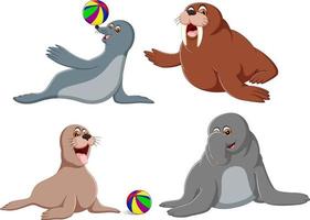 the collection of the cute seals in the different posing and action vector