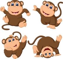 the collection of the baby monkey with different posing vector