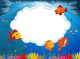 the ocean view with the cloud board blank space and some little sea fish swimming vector