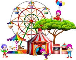 an awesome circus with so many clown around it vector