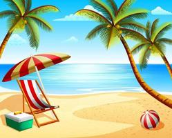 the summer beach vacation view with beach chair and some coconut trees vector