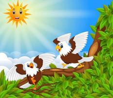 two dashing eagle perch on the trunk on the sunny day in the forest vector