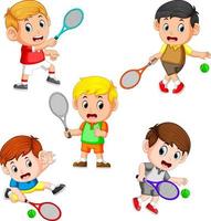 the collection of the profesional tennis field with the right and different posing vector