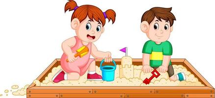 children play sand happily vector