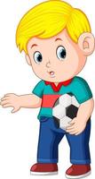boy standing and holding the ball vector