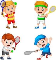 the collection of the boy action doing the tennis field with the good posing vector