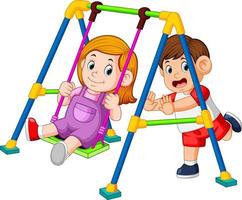 the children have fun playing swings vector