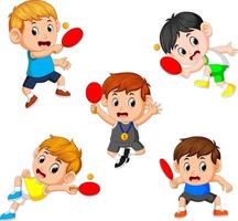 group collection of various positions of the tennis table player vector