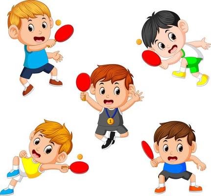 group collection of various positions of the tennis table player