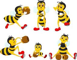 the collection of the big yellow bee in the different posing vector