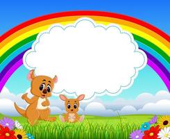 the nature view with the cloud board blank space and a little kangaroo with her mom vector