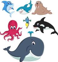 the collection of the fauna and animals in the sea with the different species vector