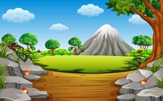 the stone montain with the big stone and tall tree vector