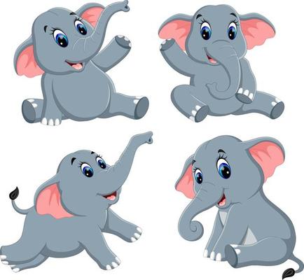 the collection of the cute elephant with different possing