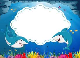 the ocean view with the cloud board blank space and two huge shark in the blue water vector