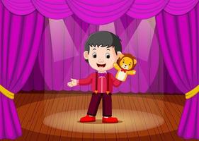 a boy playing puppet in the stage vector