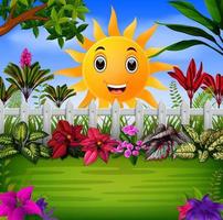 el hermoso jardín bajo el sol feliz vector