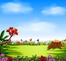 the beautiful view with the blue sky and garden vector