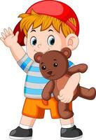 a boy funny play with the teddy bear vector