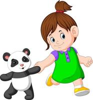 a girl likes to play with the panda dolls vector