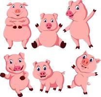 the collection of the pink pig in the different posing vector