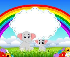 the nature blue sky view with the cloud board blank space and two elephant with the different size vector