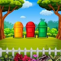 the colorfull trashbin with the garden view vector