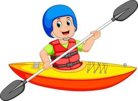 Man paddling in a kayak vector